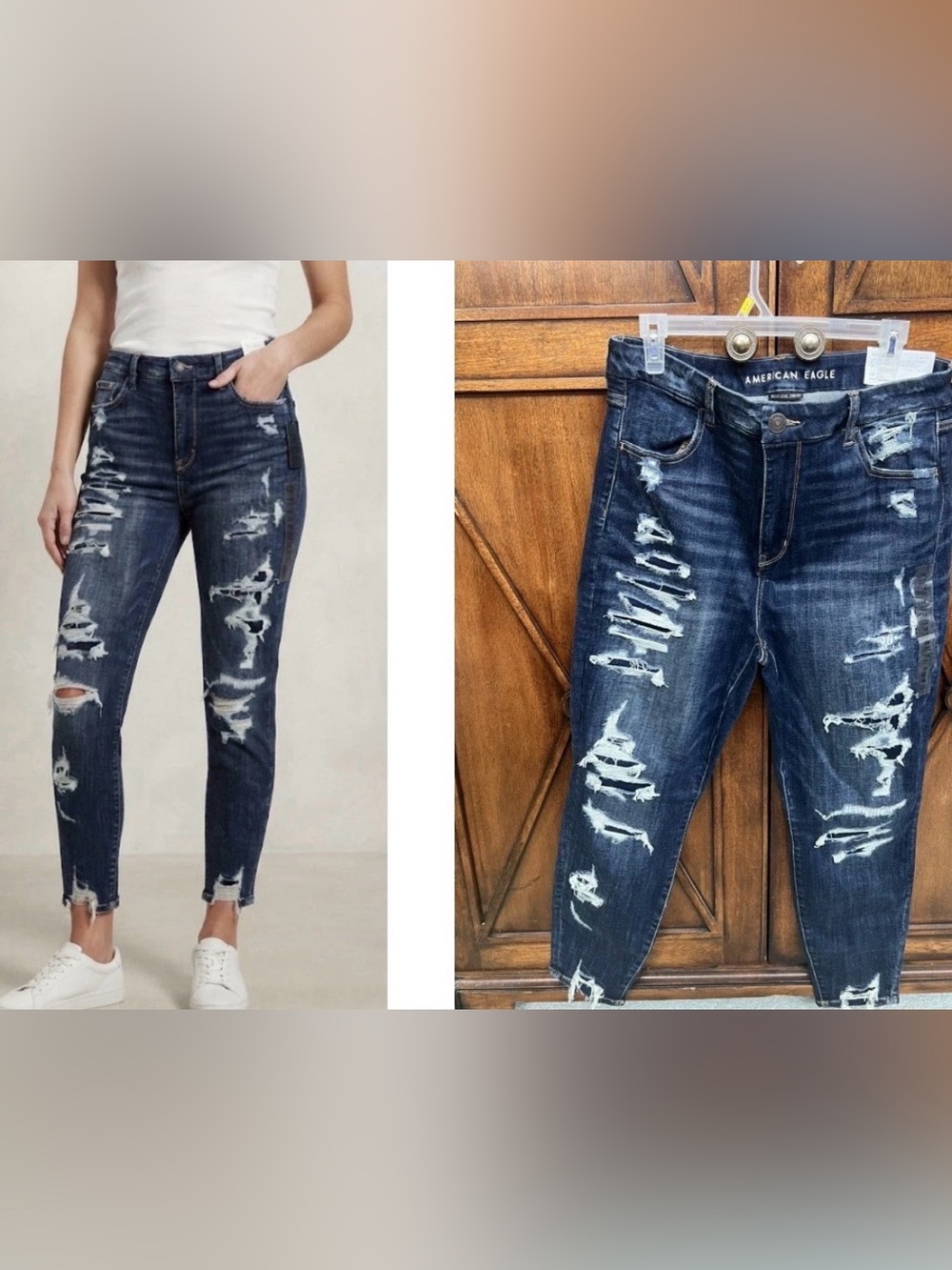 American Eagle Next Level Stretch High Rise Jeggins Distressed 14 (32W) Reg NWT